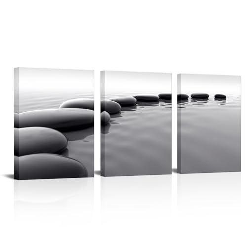 HOMEOART Zen Stone Picture Bathroom Spa Room Wall Decor Black