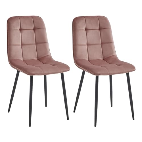 Colenis® Chaises de Salle à Manger Ela, Lot de 2, Rose, Velours, Chaise de Cuisine, Pieds en métal Stable, Chaise Chambre à Coucher