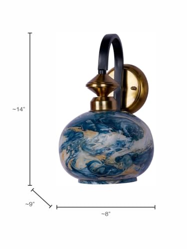 Image of HL Home Lighting Blue Marble Glass Globe & Black Gold Steel Single Wall Light Decorative Lighting for Living Room Wall Ceiling Lamp Balcony Decor