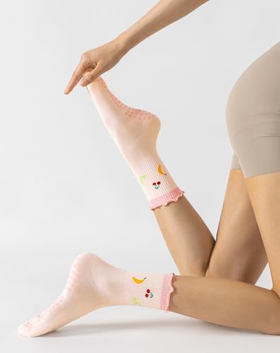 Image of Yawlsow Pilates Grip Socks for Women Yoga Grippy Socks Cute Barre Non Skid Athletic Crew Sticky Sock Workout Hospital