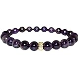 WORLD WIDE GEMS Pulsera elástica de amatista natural de 8 mm con cuentas lisas, forma redonda, color púrpura, 7 pulgadas, para meditación unisex, regalo y buena suerte |W_STBC_00388_7.5