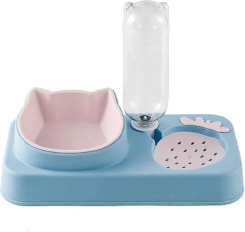 FeiFan ペット用 自動給水ボウル 二重構造 ひっくり返り防止 犬猫兼用 プラスチック製 滑り止め付き 給水器 フードボウル 省エネ設計 コンパクト (ブルー)