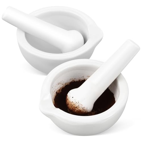 Mortero de cerámica blanco juego de 2 cuencos de molienda de 80mm y majaderos de cocina