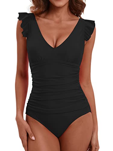 Women's Ruffled One Piece Swimsuit Tummy Control Bathing Suits Swimwear
