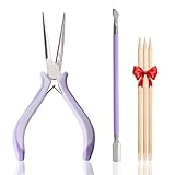 Supper Long Acrylic UV Gel Tips Sculpture Tweezers Clip, C Curve Nail Art Tools Nail Pincher Nipper, Stainless Steel Nail Shaping Tweezers for Manicure with Cuticle Pusher and Sticks (YGJ-008-Purple)