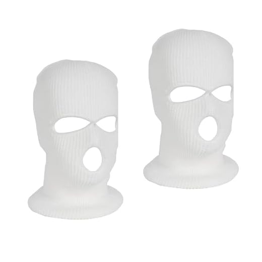 LINSOCLE 2 Piezas Pasamontañas Blanco, Pasamontañas de Punto con Boca, Balaclava 3 Agujeros Blanco Máscara de Esquí de Invierno para Hombres y Mujeres