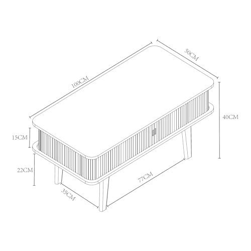 Mesa de centro rectangular con tablero de esquinas redondeadas y compartimentos de bambú 3