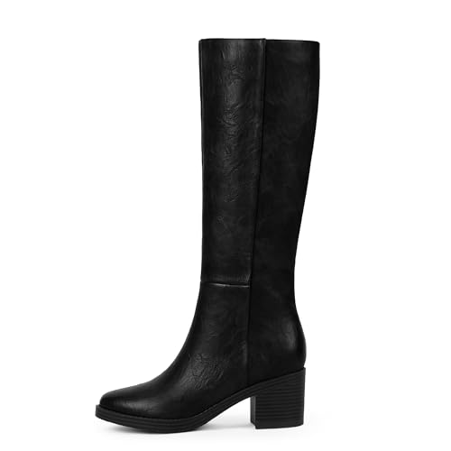 Image of Easyfox Womens Knee High Boots Chunky Low Heel Round Toe Tall Long Boots | Balanced Low Block Heel, Roomy Round Toe, Anti-slip Rubber Outsole, Fashion Heeled Dressy Fall Winter Long Boots for Women