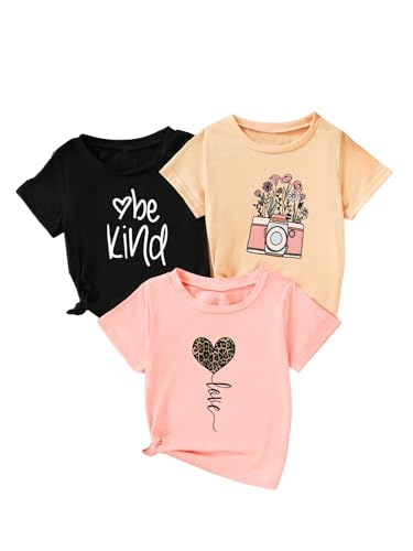 SOLY HUX Toddler Girl's Graphic tees Short Sleeve Crew Neck t Shirt Casual Summer tee Tops 4 Piece Set