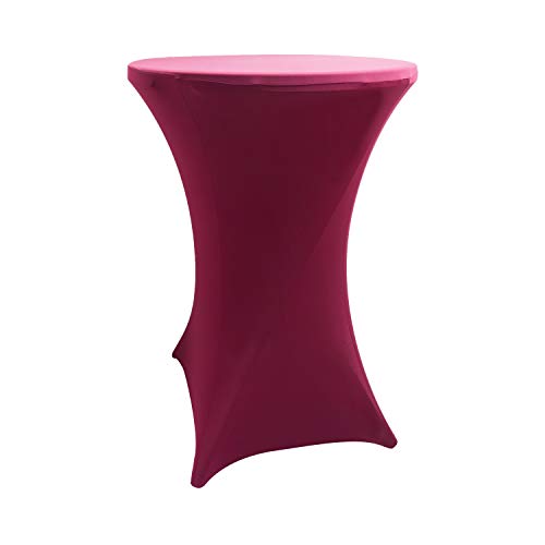 Ieventstar 30 Inches 32'' Highboy Cocktail Round Stretch Spandex Fitted Table Cover High Top Square Corners Tablecloth (30''-32'' Dia X 42'', Burgundy) #TOP24