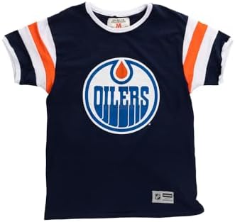 Calhoun NHL Surf & Skate Mens Shoulder Stripe Varsity Inset Sleeve Retro Style T-Shirt – The Coastal Collection (Edmonton Oilers, X-Large) — view 4
