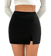 SOFIA'S CHOICE Women's Split Hem Bodycon Mini Skirt High Waist Skort Skirts with Shorts