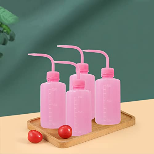 Grosun 4 Packs Wash Bottle Plastic Tattoo Wash Bottle Water Squirt Bottle Squeeze Diffuser Bottle Food Dispensers Salad Jam Bottle (Pink)