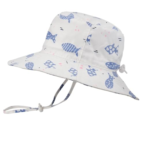 Sombrero de sol para bebé ajustable – al aire libre para nadar en la playa sombrero de piscina para niños UPF 50+ ala ancha correa para la barbilla, sombrero de verano - blanco - 3-5 años
