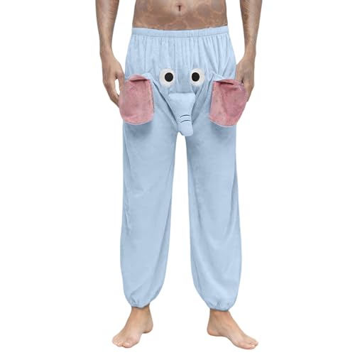 Elephant Pajama Pants Men Cute Animal Pants Funny Cartoon Elephant Trunk Pajama Bottoms Fleece Sleepwear for Couple