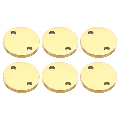 PATIKIL Disco de acero de 10 mm, 6 piezas de etiquetas de metal en blanco, colgantes redondos, conexión de placa de metal, acero inoxidable con 2 agujeros para grabado láser, estampación, etiqueta de