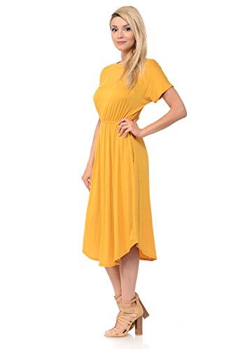 iconic luxe Women's Solid Short Sleeve Flare Midi Dress with Pockets X-Large Mustard