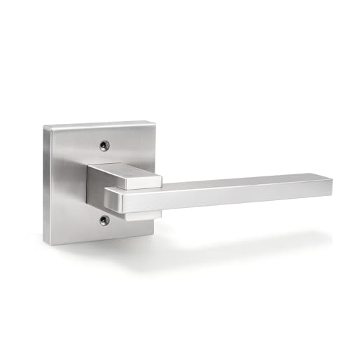Image of Orger 1 Pack Dummy Door Handle Brushed Nickel Square Dummy Door Lever, Non-Turning Interior Closet Door Handle for Left and Right Hand