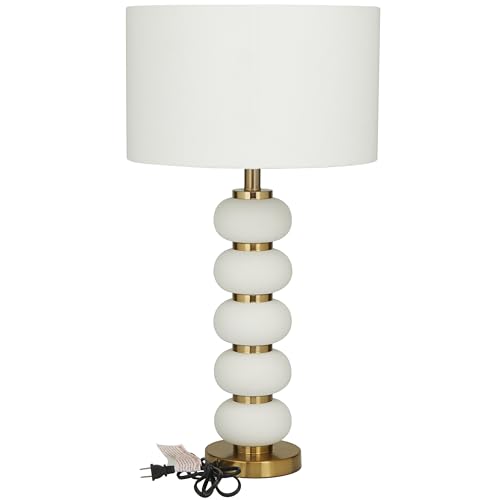 CosmoLiving by Cosmopolitan Metal Room Table Lamp Orbs Style Base Accent Lamp with Drum Shade, Lamp 15" x 15" x 28", White by CosmoLiving by Cosmopolitan - Image 3