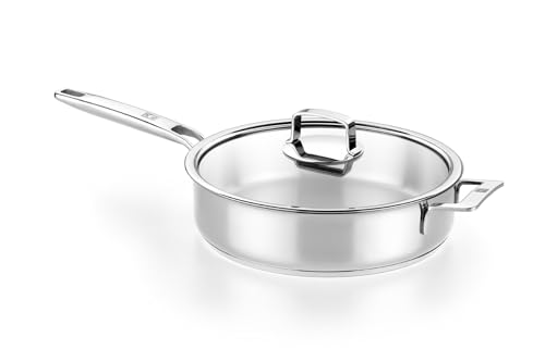 BRA Signature | Guisera con tapa 28 cm, Sin Antiadherente, Acero Inoxidable 18/10, Full Induction, Compatible con todas fuentes de calor, Incluida Inducción, Mango y Asas Acero Inoxidable