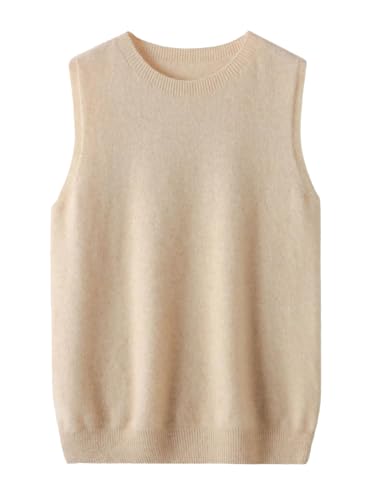 Womens Sleeveless Crewneck Pullover Sweater Merino Wool Casual Waistcoat Female Knitwear Tops
