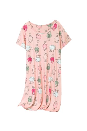 3 Pack Women's Cotton Nightgown Sleepwear Short Sleeve Sleepshirt Casual Print Sleepdress Cotton Sleepwear，S-3XL4