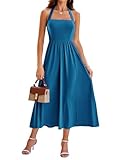 Picture of Sureple Summer Dress Women Casual A-line Halter Elegant Fit Flare Trendy Summer Midi Dresses for Women with Pockets（SP640-Teal-S）