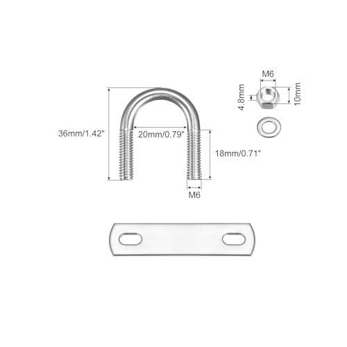 Image of uxcell Round U-Bolts, 2 Sets 20mm(0.79 inch) Inner Width 36mm Length M6 304 Stainless Steel U Clamp Bolt with Nuts Washers and Plates, for Boat Trailer