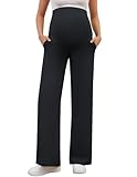 PACBREEZE Women's Maternity Pants Yoga Wide Leg Pregnancy Pants Stretchy Lounge with Pockets(Black, Large)