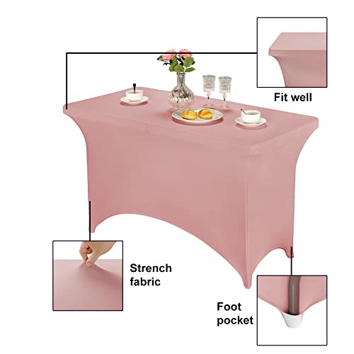 Image of FORLIFE Spandex Table Covers,Fitted Tablecloth for Rectangular Tables, Stretch Patio Table Covers, Universal Spandex Table Cover for Wedding, Banquet, Party (4ft, Dusty Pink)
