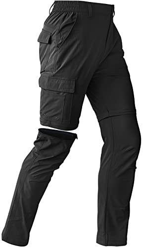 Mens Hiking Convertible Pants Waterproof Lightweight Quick Dry Zip Off Fishing Travel Safari Outdoor Cargo Work Black 36