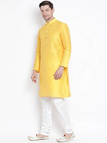 Image of VASTRAMAY VM Mens Silk Blend Kurta Pyjama Set - Classic Ethnic Attire for Timeless Style and Cultural Celebrations | Soft Comfortable Solid Full Sleeves Kurta and Churidar Pyjama Set