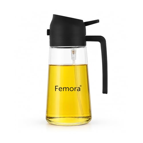 Image of Femora Glass Oil Sprayer and Dispenser Bottle, 500ml Capacity, 2-in-1 Design, Black Spray Bottle for Air Fryer, BBQ & Salad | Leak Proof Glass Bottle