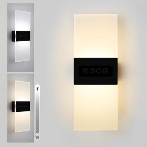 JZCDR 27cm Wandleuchte mit Touch Schalter Dimmbar 10-100% LED Modern Wandlampe Acryl Lampe Wand Innen für Schlafzimmer Flur 3000K/4000K/6000K