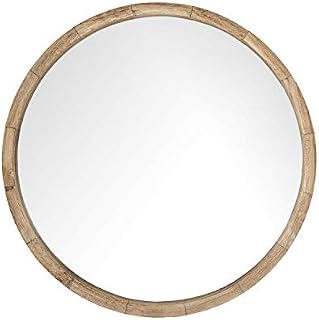 DEENZ 52cm Large Round Wood Wall Mounted Mirror Wooden Frame Bathroom Living Room