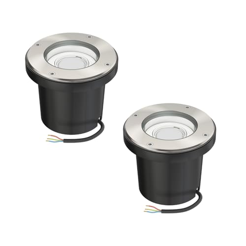ledscom.de 2 pièces d'encastrement au sol BOFU pour l'extérieur orientable acier inoxydable rond IP67 150mm Ø Lampe LED blanc chaud 3 niveaux de gradation : max 500lm
