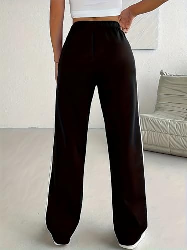 Image of dockstreet Straight Long Length Trouser Style Drawstring Contrast Belt Black and White Trackpant for Women /Trending, Relaxed Casual Lowers for Women