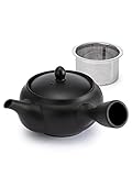 Tokyo Matcha Selection Teekanne Kyusu mit Teesieb für losen Tee [japanischer Keramik-Tokoname-handgefertigter schwarzer Ton] 300 ml – mit How to make delicious green tea video & Manual