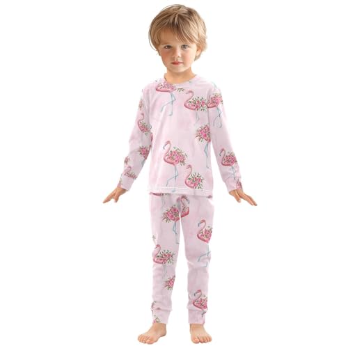 ALAZA Flamingo Flower Blossom Floral Pajamas Long Sleeve Sleepwear 2-Piece Pajama Set3
