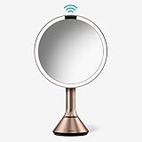 simplehuman 8" Round Sensor Makeup Mirror with Touch-Control Brightness 5X Magnification, Rechargeab