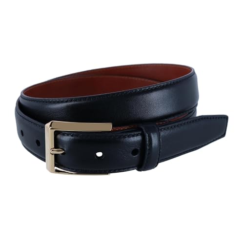 Trafalgar Men's 30MM Pebble Grain Leather Belt with Gold Buckle, 36, Black