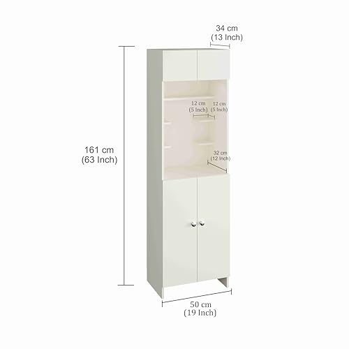 Image of FURNEASER Shivika Engineered Wood Pooja Mandir for Home | Modern Design Temple for Home & Office | Puja Stand Shelf | Prayer Cabinet Shelf (White)