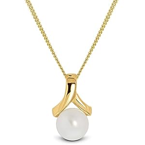 MIORE – Ketting met parelhanger van 9 karaat geelgoud (375) – filigraan gouden halsketting voor dames met witte zoetwaterparel – gouden ketting in hoogwaardig sieradendoosje om cadeau te geven (45