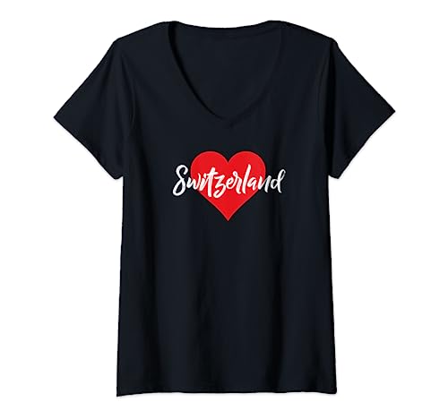 Souvenir a forma di cuore per uomo e donna con scritta «I Love Switzerland» Maglietta con Collo a V
