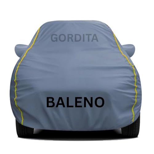 Image of Waterproof Car Body Cover for Baleno All Weather Protection Comes with Inner Cotton Lining & Triple Stitched with Mirror & Antenna Pocket Belt & Elastic Fit Grey with Yellow Piping2