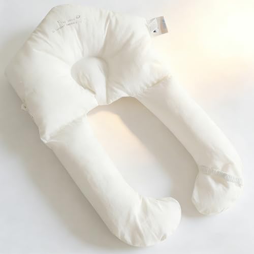 WIYETY Baby Seitenlagerungskissen Verstellbare Baby Kopfkissen Gegen Plattkopf Waschbar Ganzkörper-Stützkissen U-Form Hug Kissen Für Kopf für Kopf Nacken Beine Und Den Ganzen Körper - Weiß 72x42cm