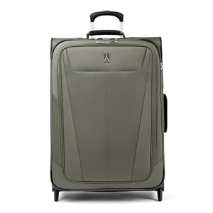 Travelpro Maxlite 5 Softside Expandable Upright 2 Wheel Checked Luggage, Lightweight Suitcase, Men and Women, Slate Green, Checked Medium 26-Inch