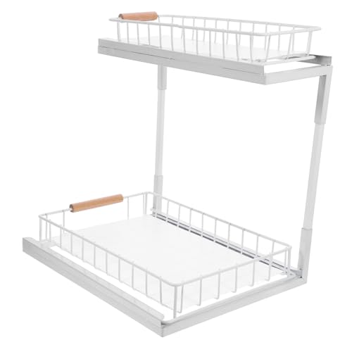 FUNOMOCYA 2-tier Kitchen Organizer Countertop Condiment Holder under Sink Spice Rack Spice Bottle Organizer Sliding Storage