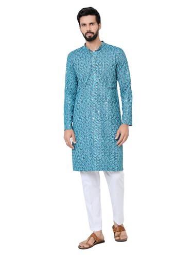 Image of See Designs Men's Full Sleeve Mandarin Collar Men Embroidered Straight Long Kurta - Festive Collection