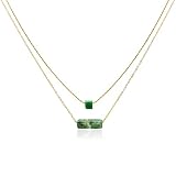 Green (Dark) Bar Layered Fashion Necklace Pendant for Women with Adjustable Extension Chain - Dark G